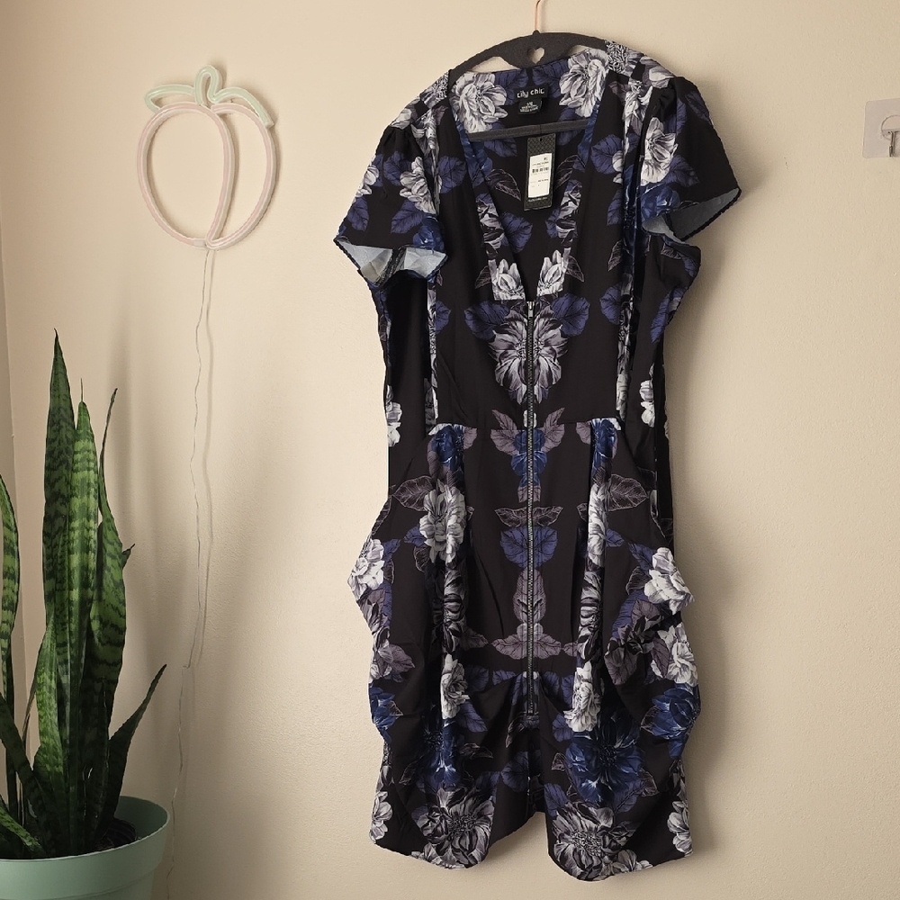 Floral Black and Blue Dress